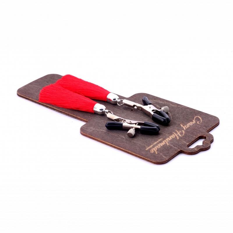 Зажимы-прищепки на соски "Crazy Handmade" с бордовыми кисточками  